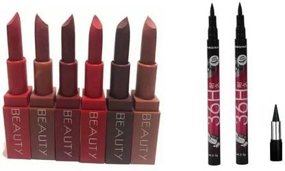 RP Give's You Six Beauty Matte Lipstick & Two 36 Liner With Good Quality Kajal For Girl's & Women