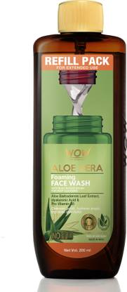 WOW SKIN SCIENCE Aloe Vera Foaming  Refill Pack - for Cleansing & hydrating - For Extended Use - No Parabens, Sulphate, Silicones & Color - 200 ml Face Wash