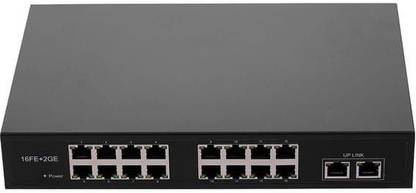 HANUTECH Poe Switch 16 Port 10/100Mbps + 2 Uplink Gigabit Port Fast Ethernet PoE Switch | 16 PoE+ 2 Uplink Gigabit RJ45 Ports 16 Ports 1000 Mbps Smart Network Switch