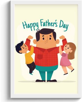 SC CREATIVES Happy Fathers Day Image Framed Art Prints Painting with Plexi Glass Inches Wall Art Gift Posters for Wall Decor Wall Hangings - White Frame | Ready To Hang Digital Reprint 12 inch x 9 inch Painting