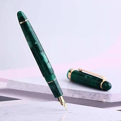 Moonman S3 Fountain Pen Green Marble Celluloid,Iridium Resin Extra Fine Nib with Pen Pouch Fountain Pen