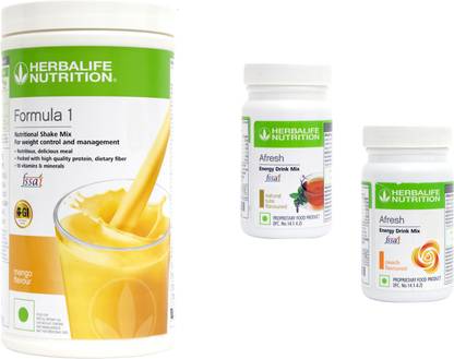 HERBALIFE Formula1 Shake - Mango Flavor With Afresh Energy Drink - Tulsi & Peach Flavor Plant-Based Protein