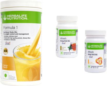 HERBALIFE Formula1 Shake - Mango Flavor With Afresh Energy Drink - Tulsi & Ginger Flavor Plant-Based Protein