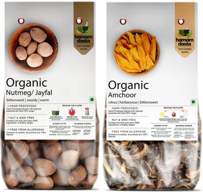 HamamDasta Jaiphal Javitri Fruit 100gm & Dried Mango Amchur 200gm (Pack of 2: 100gm x 1 + 200gm x 1)