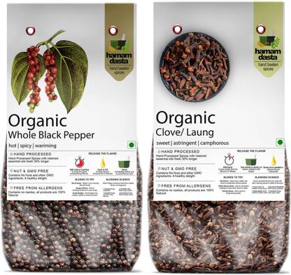 HamamDasta Black Pepper Kali Mirchi 200gm & Clove Long Laung 200gm (Pack of 2: 200gm X 2)
