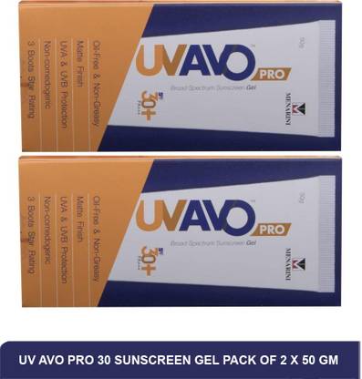 MENARINI Sunscreen - SPF 50 PA+++ UV AVO PRO Sunscreen Gel SPF 30+ PA+++ | Best Water Resistant Sunscreen (Pack of 2)50g