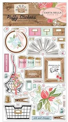 Echo Park Paper Carta Bella Paper Company Farmhouse Market Puffy sticker,teal,woodgrain, cream