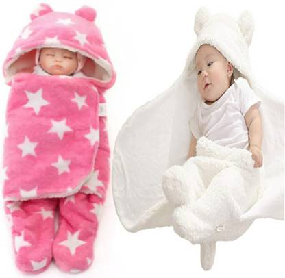 BRANDONN Printed Single Hooded Baby Blanket for  Mild Winter