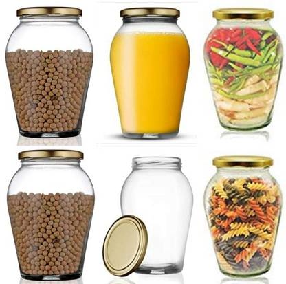 Vetreo Big Pot Glass Jar Kitchen Storage Jars Containers 1060 Ml 1 Ltr Big Pot Glass Jar Kitchen Storage, Airtight Kitchen Storage Jars