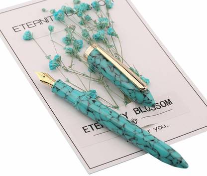 Moonman S1 Acrylic Celluloid Fountain Pen Extra Fine Nib with Gift Box - Turquoise Marble Fountain Pen
