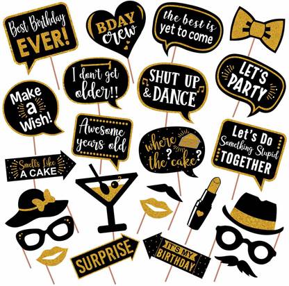 PartyDecoration Happy Birthday Photo Props Set of 24 Pieces / Birthday Party Props for Kids / Happy Birthday Party Supplies / Birthday Decoration / Birthday Photo Booth Photo Booth Board