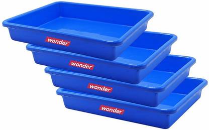Wonder Plastic Exel Large Ractangular Multipurpose Organising & Storage Tray Set, 4 pc Set, Blue Color Tray