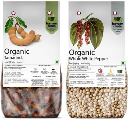 HamamDasta White Pepper Safed Mirchi 200gm Tamarind Imli 200gm (Pack of 2: 200gm X 2)