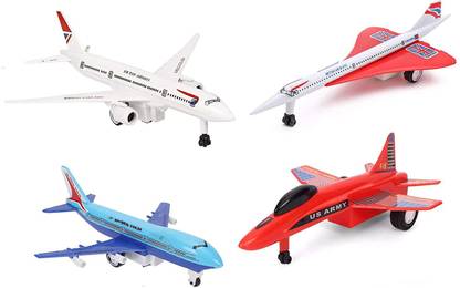 Joy Stories Pull Back Toys for Kids/Big Size 2 Passenger Planes, Concord Plane, Fighter Plane - Set of 4, Assorted Colours - Big Size