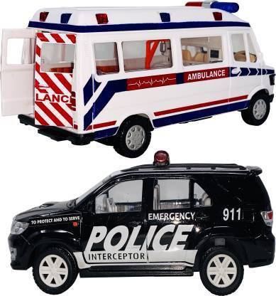 centy toys Set Of 2 Tempo Traveler Ambulance & Car, Pull Back Action Toys For Kids & Display Piece ( 2 Combo Offer ) (White, Black, Pack of: 2)