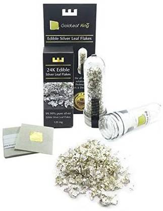 Goldleafking Edible Leaf Flakes Genuine 99.99% Purity - 120mg Bottle | leafking | Multi Purpose Food, Cake, works | Perfect use wi