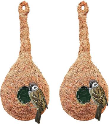 PetNest CR-1 Quality Safest Round Organic Bird Nest Purely Handmade Sparrow (Brown) -Set of 2 (2 Nos) Bird House