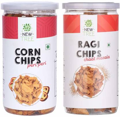 NEW TREE Combo pack of Corn Chips Peri Peri & Ragi Chips Chat Masala Chips
