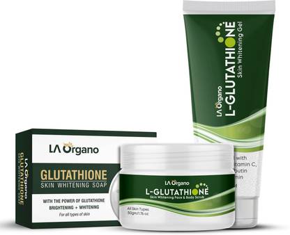 LA Organo Body Scrub, Gel & Soap Combo for Skin Whitening, Brightening & Anti Ageing, Enrich with Vitamin C