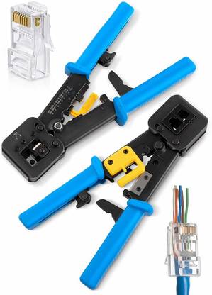 ELECTRO WOLF Passthrough RJ11/RJ12/RJ45, CAT3/CAT5e/CAT6 Crimping Tool Crimper for Pass-Through/EZ/Legacy Network Cable UTP/STP Wire Crimping Tool Manual Crimper