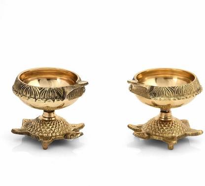 Heaven Decor Kuber Tortoise Deepak Diya Oil Lamp For Puja Brass (Pack of 2) Table Diya Set