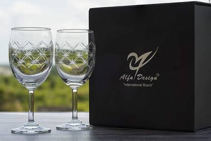 ALFA DESIGN (Pack of 2) Wine Glass - Ideal for White or Red Wine Party Glass, Whisky Glass, Clear Glass, 195 ml, Set of 2 with Gift Box Burbon Gifts for Men Dad for Birthday Fathers Day (Unique Gift) Glass Set Whisky Glass