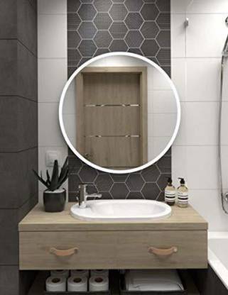 Alfa Design Hub Wall Mirror With Wood, Wooden Frame Round Bathroom Mirror
