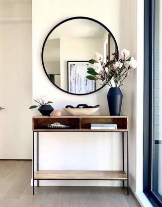 ALFA DESIGN Hub Wall Mirror with Wood Frame Round Wall Mirror Decorative Mirror