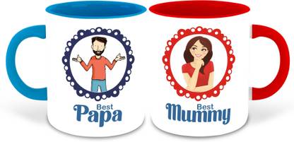 whats your kick Papa and Mummy Inspired Light Blue & Red Inner Colour Set of 2 Coffee- Mom Dad, Mothers day, Fathers Day, Best Couple, Happy Birthday, Relation, Unique Gifts (Papa & Mummy) Ceramic Coffee Mug