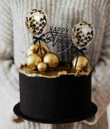 DECOR MY PARTY Transparent Confetti Balloons Cake Topper for Party Decorations / Happy Birthday Cake Toppers Set for Cake Supplies Decoration Accessories / Cake Topping Decorating Items / Cake Decorating Items Set for Kids Birthday Cake Topper
