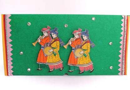 LET'S KRAFT Designer Picture Shagun envelope of green colour base Count-10 with for Wedding, Engagement (Specially for groom side), Any Occasion Cash Gift Money Cover Envelopes