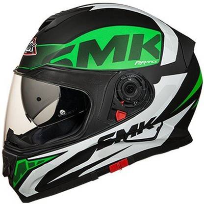 SMK Full Face Helmet With Clear Visor (Matt Black, Green and White, XS) Cycling Helmet