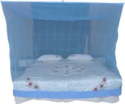 DBmosquitonet Polyester Adults Washable 20mtr blue square with boeder (7x7) Mosquito Net