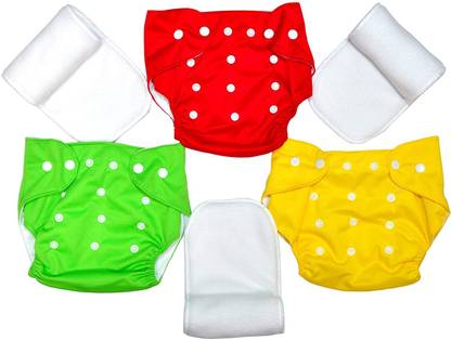 Baby Hashtag Reusable Washable Baby Cloth Diaper, Adjustable size with 4 Layer High Absorption Wet Free Diaper Insert, Liner for Babies; Combo Pack of 3 Cloth Diapers & 3 Inserts
