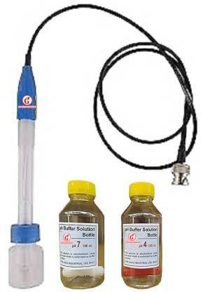 Globe Instruments pH Combination Electrode,Refillable Facility of KCL Solution with Charger Bottle & Buffers 7 pH and 4 pH with Bottles pH Electrodes