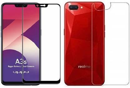 Mobilive Front and Back Tempered Glass for Oppo A3S Front 11D Black Border Glass and Back Flexible Guard