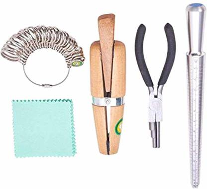 DIY Crafts Ring Making Tool Kit - Includes Ring Mandrel, Finger Size Gauge, Ring Coiling Pliers, Wood Ring Clamp, Silver Polishing Cloth Ramp Gauge EZ Grip Spark Plug Gauge Tool