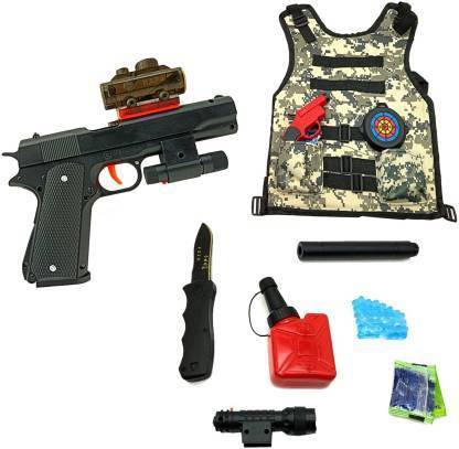 VRUM Pretend Play Pistol Colt M1911 Gun Toy with Pub G Level 3 Jacket and Combat Set for Kids -Multicolor Armor Sets