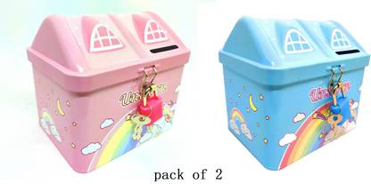 Johnnie Boy unicorn Cute Coin Box Piggy Bank Money Boxes With Lock And Key Creative Cartoon Tinplate Piggy Bank for kids Coin Bank