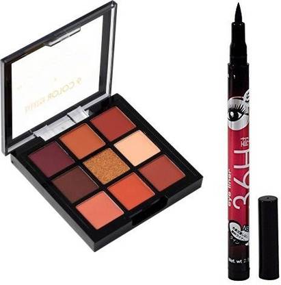 FLENGO 9 Color HD Eyeshadow palette with Liquid Eyeliner waterproof
