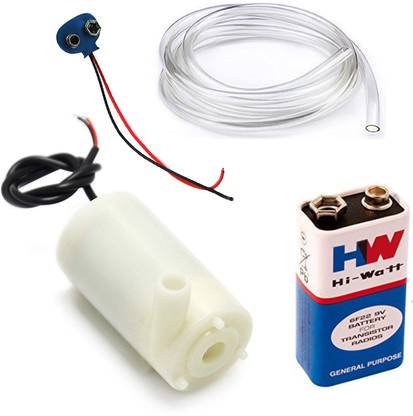 Zaibtronix 1 9v Battery with snap connector and 1 Small DC 6-9V Submersible and Non Submersible Mini Water Pump DC Motor High Power Project Fountain Garden Fish Tank 9v dc motor water pump Electronic Components Electronic Hobby Kit