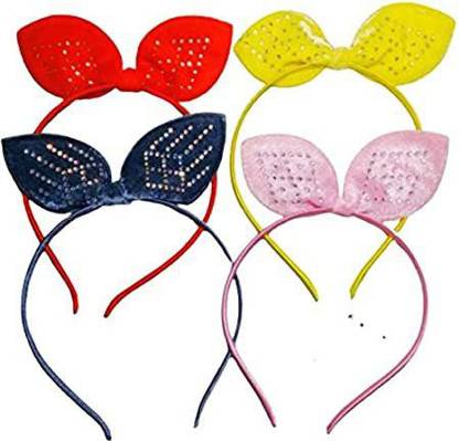Luipui Multicolored Rhinestones Stud Velvet Cat Ears Hair Band for Baby Girls Hair Band (Multicolor) Hair Band
