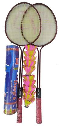 ARYA Racket 2 Piece With Deep 10 Piece Shuttlecock Feather Colourful Combo Pack. Badminton Kit