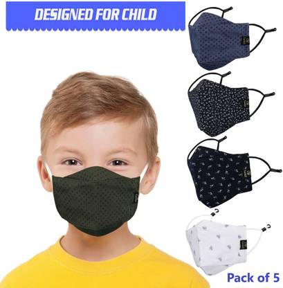 CENWELL 5 Pc Cotton Kids 3D Face Mask Reusable Fabric N95 Black Mask for Boys Girls KIds Mask 6 Cloth Mask With Melt Blown Fabric Layer