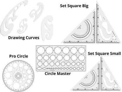Upyukat Drawing templates: Pro Circle (25 Circles), Set Square Big & Small, Circle master (35 circles), Drawing curves of 4 different shapes Drafting Scale Ruler Useful to Architect, Engineering or Other Students (Set of 8) Ruler