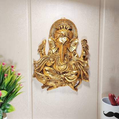 KridayKraft Metal Ganesha ji Statue,Ganpati Wall Hanging Sculpture Lord Ganesh Idol Lucky Feng Shui Wall Decor Your Home, Office,Religious Gift Article Decorative,Showpiece Figurines. Decorative Showpiece  -  25 cm