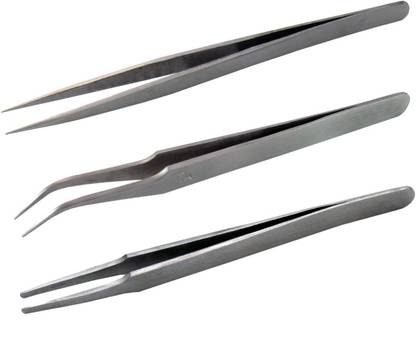 IKIS Beauty Tweezer Set of 3pcs Curved, Straight & Plucker