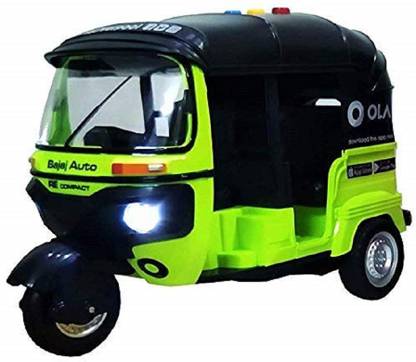 Skstore Pull Back Ola Auto Toys - Friction Power Auto Rickshaw Toy with Sound & Flashing Light 3+ Years Boys, Girls