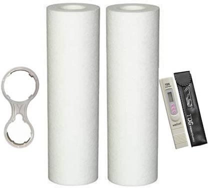 MG WATER SOLUTION 2 Pcs. of 10" Polypropylene (PP) Spun Filter Candle Suitable for All Types of Domestic Water Purifiers (Size: 10" x 2.5") with 1 Pc. 10" 2in1 Multi Wrench Spanner Key & 1 Pc. TDS Meter Solid Filter Cartridge