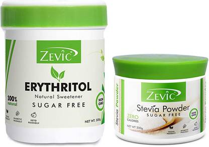 Zevic Natural Sugar Free Erythritol Sweetener - 300gm + Zero Calorie Sugar Free Stevia Powder 200gm Sweetener
